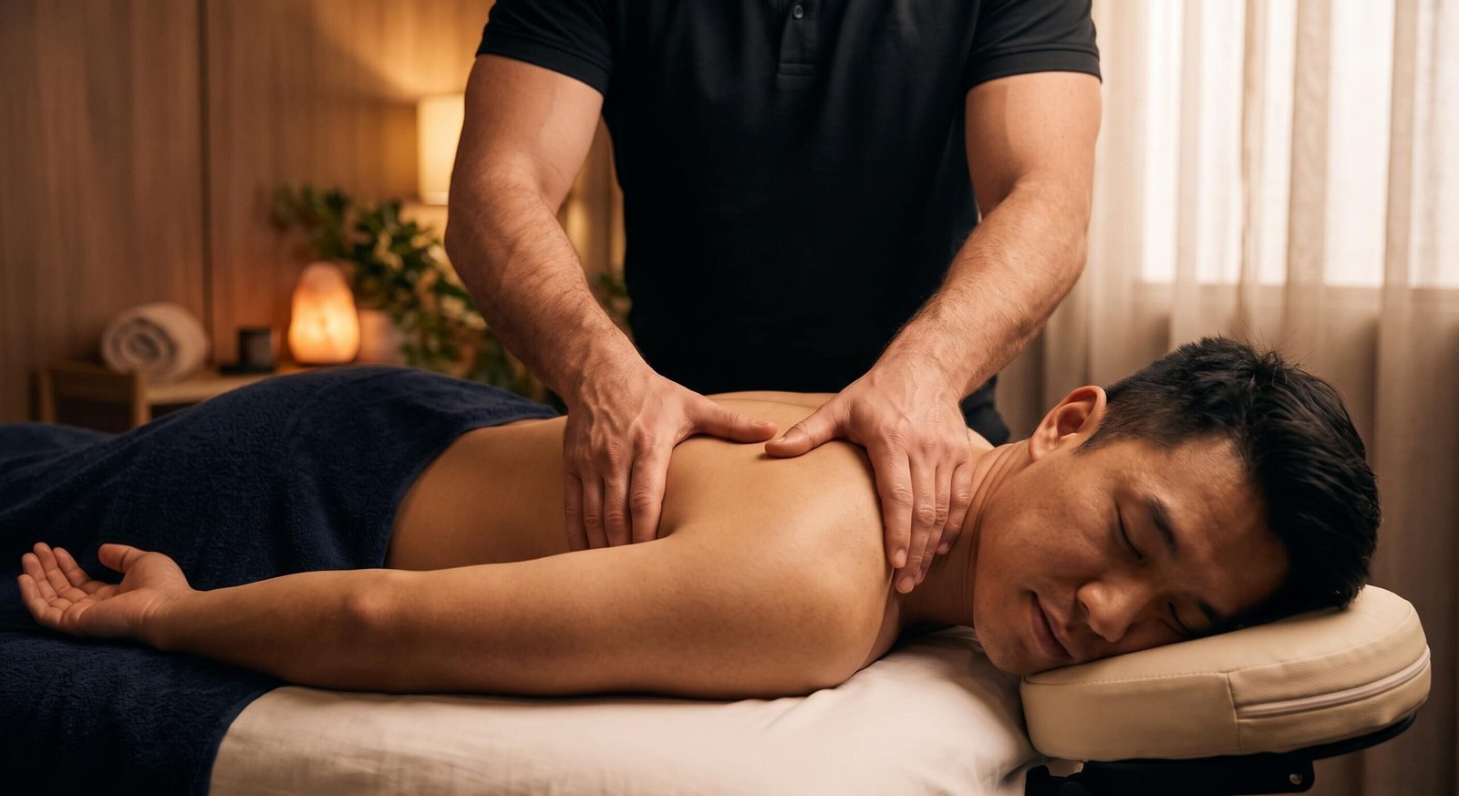Male traveller receiving a relaxing massage in Kuala Lumpur for jet lag recovery